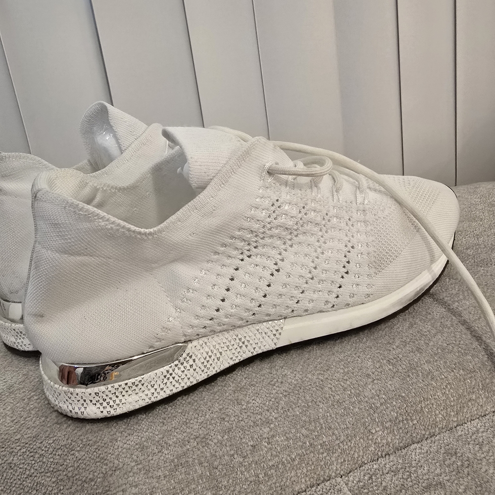 White Knit Sneakers with Silver Accents